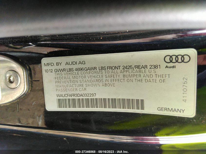 2013 AUDI A5 PREMIUM - WAUCFAFR3DA032297