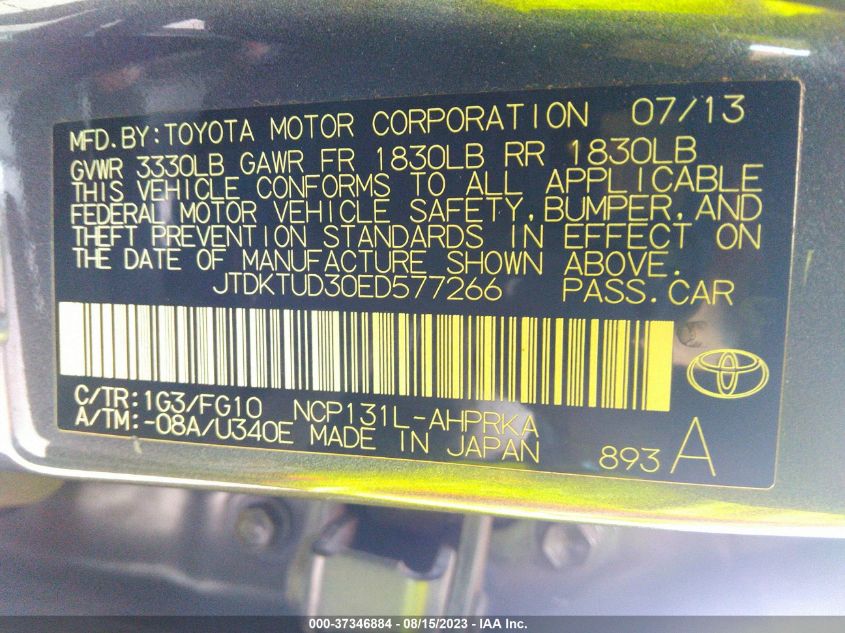 2014 TOYOTA YARIS L/SE/LE - JTDKTUD30ED577266