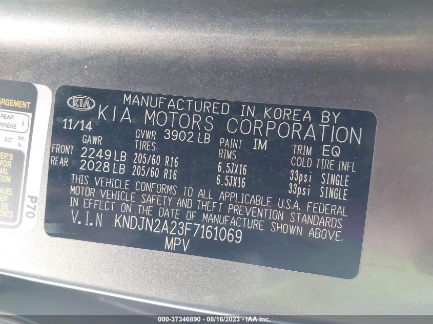 2015 KIA SOUL BASE - KNDJN2A23F7161069