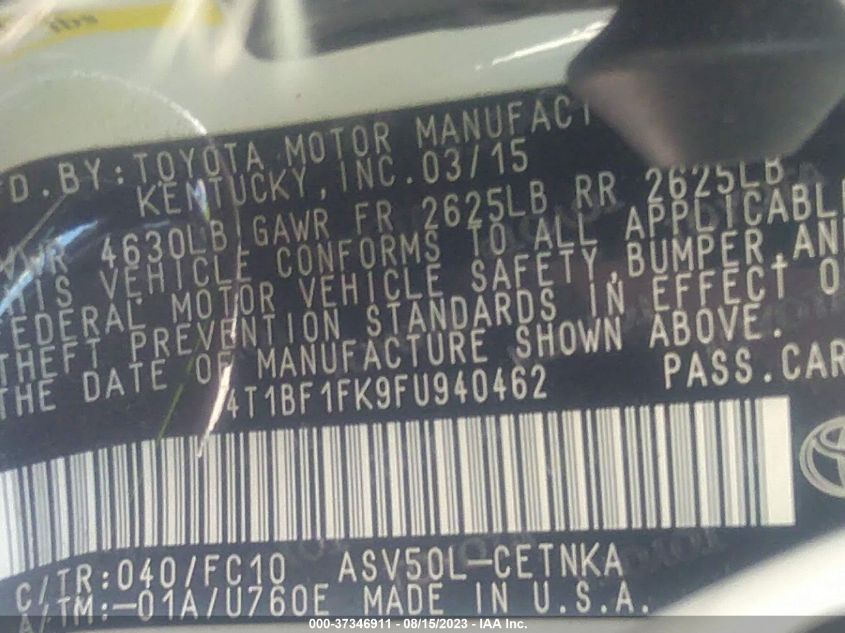 2015 TOYOTA CAMRY LE/XLE/SE/XSE - 4T1BF1FK9FU940462