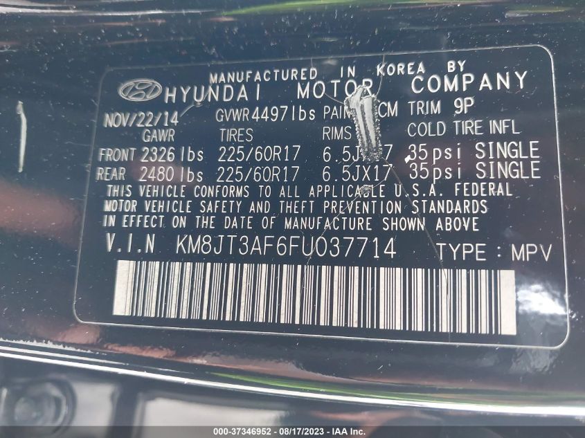 2015 HYUNDAI TUCSON GLS - KM8JT3AF6FU037714