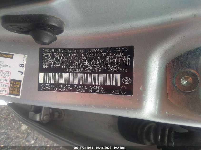 2013 TOYOTA PRIUS ONE/TWO/THREE/FOUR/FIVE - JTDKN3DU1D5638016