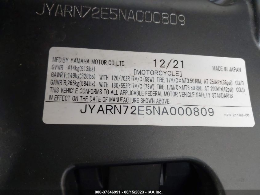 2022 YAMAHA MT09 D JYARN72E5NA000809