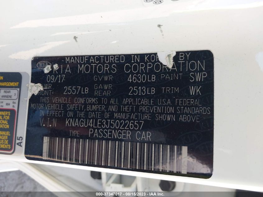 2018 KIA OPTIMA HYBRID/EX - 0KNAGU4LE3J502265