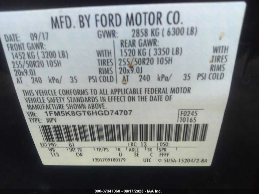 2017 FORD EXPLORER SPORT - 1FM5K8GT6HGD74707
