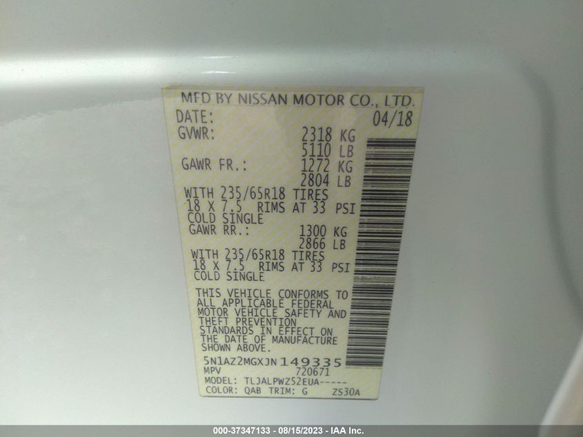 2018 NISSAN MURANO S - 5N1AZ2MGXJN149335
