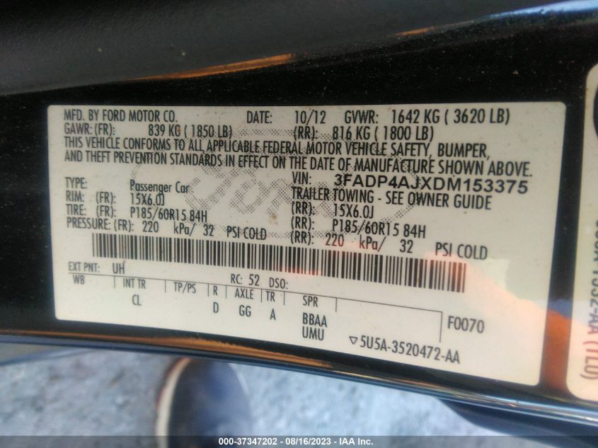 2013 FORD FIESTA S - 3FADP4AJXDM153375