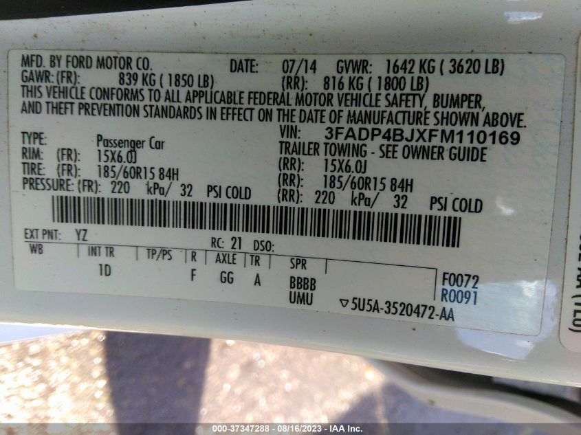 2015 FORD FIESTA SE - 3FADP4BJXFM110169