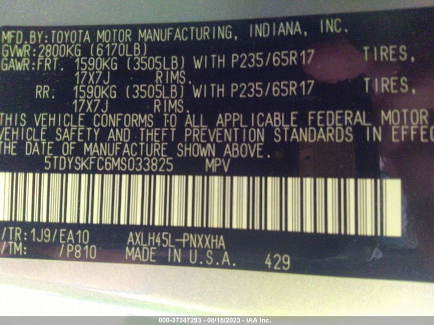 2021 TOYOTA SIENNA XLE - 5TDYSKFC6MS033825