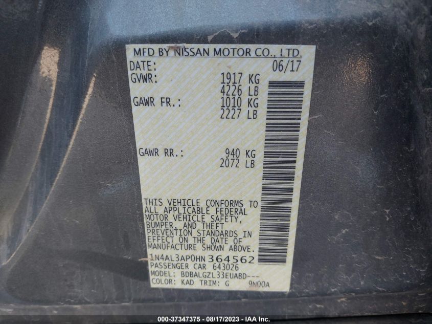 2017 NISSAN ALTIMA 2.5 S - 1N4AL3AP0HN364562