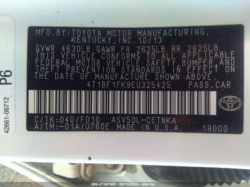 2014 TOYOTA CAMRY L/LE/XLE/SE/SE SPORT - 4T1BF1FK9EU325425