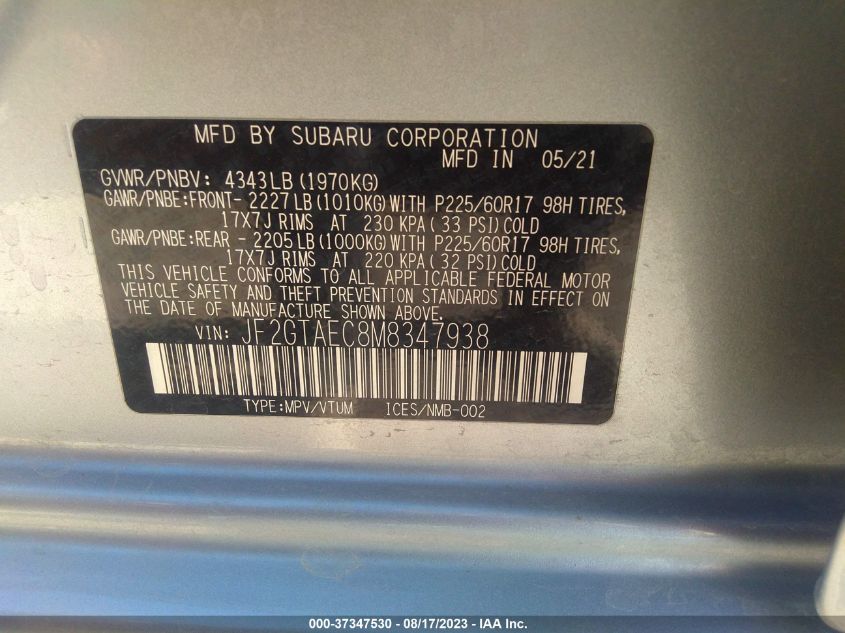 2021 SUBARU CROSSTREK PREMIUM - JF2GTAEC8M8347938