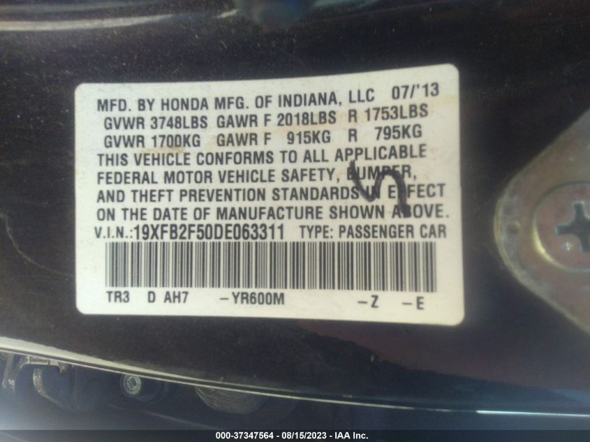 2013 HONDA CIVIC SDN LX - 19XFB2F50DE063311