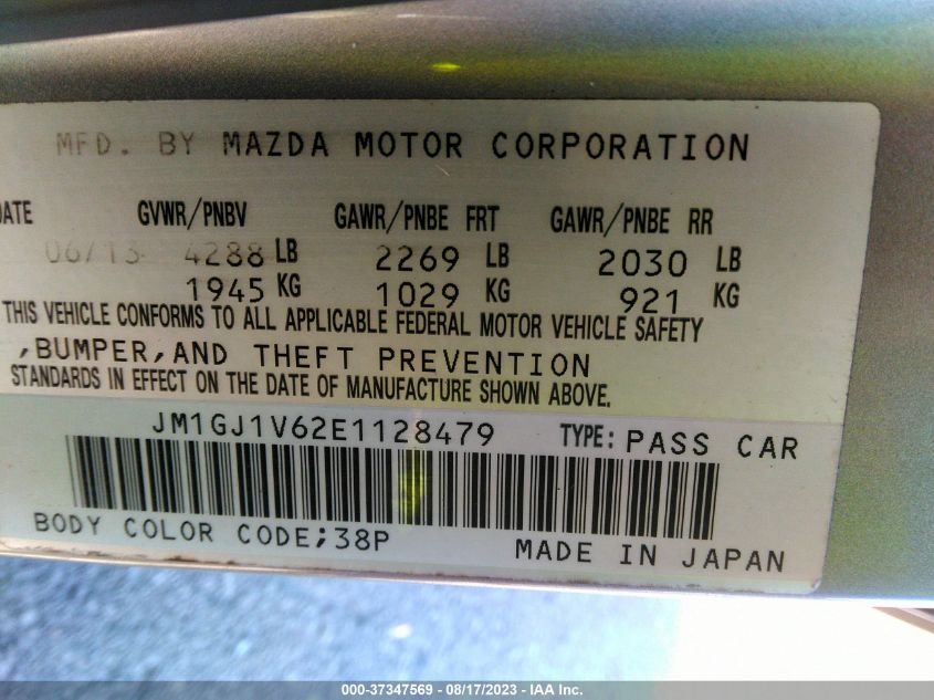 2014 MAZDA MAZDA6 I TOURING - JM1GJ1V62E1128479