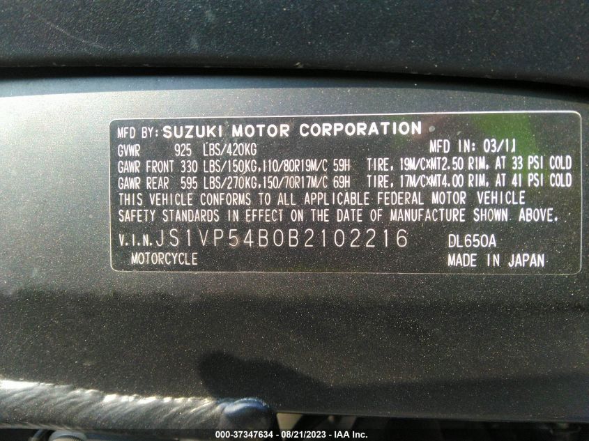 2011 SUZUKI DL650 A JS1VP54B0B2102216