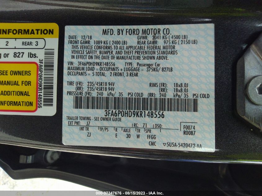 3FA6P0HD9KR148556 Ford Fusion SE 8