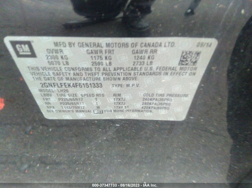 2015 CHEVROLET EQUINOX LT - 2GNFLFEK4F6151333