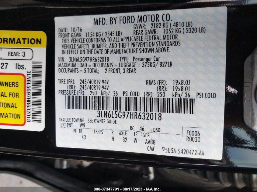 2017 LINCOLN MKZ BLACK LABEL - 3LN6L5G97HR632018
