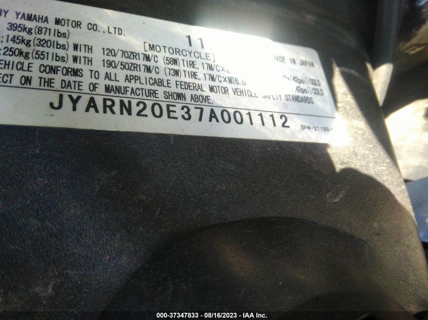 2007 YAMAHA YZFR1 JYARN20E37A001112