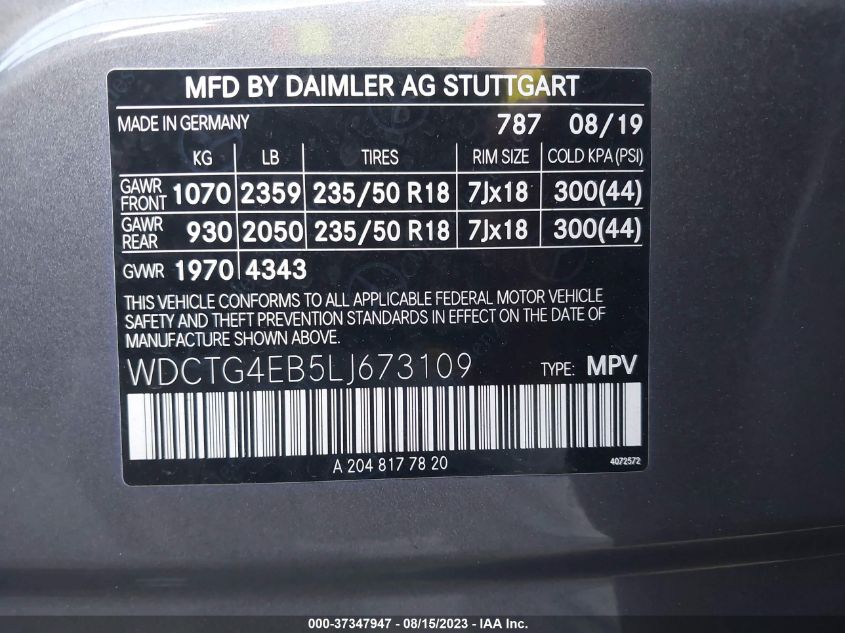 2020 MERCEDES-BENZ GLA 250 - WDCTG4EB5LJ673109