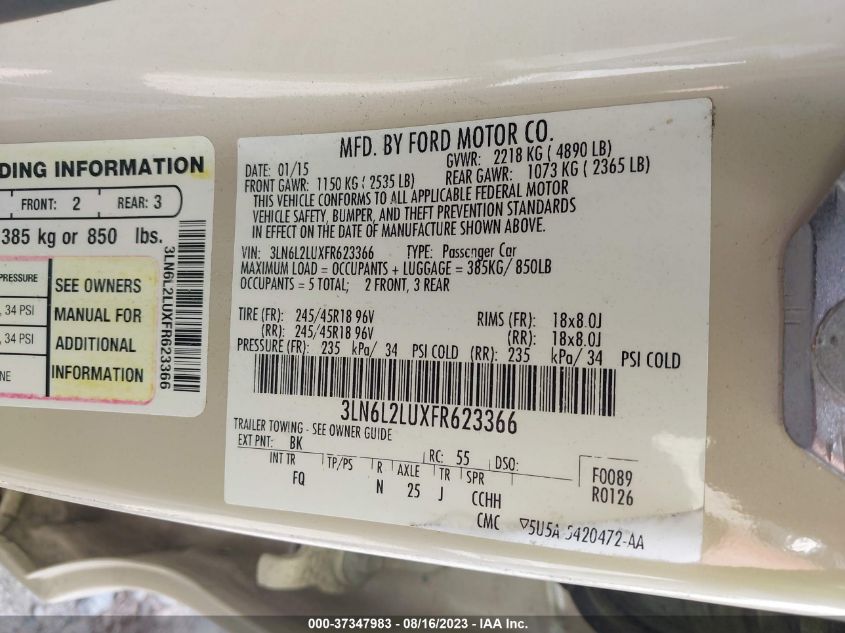 2015 LINCOLN MKZ HYBRID - 3LN6L2LUXFR623366