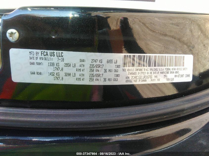 2018 CHRYSLER PACIFICA TOURING L PLUS - 2C4RC1EG1JR316766