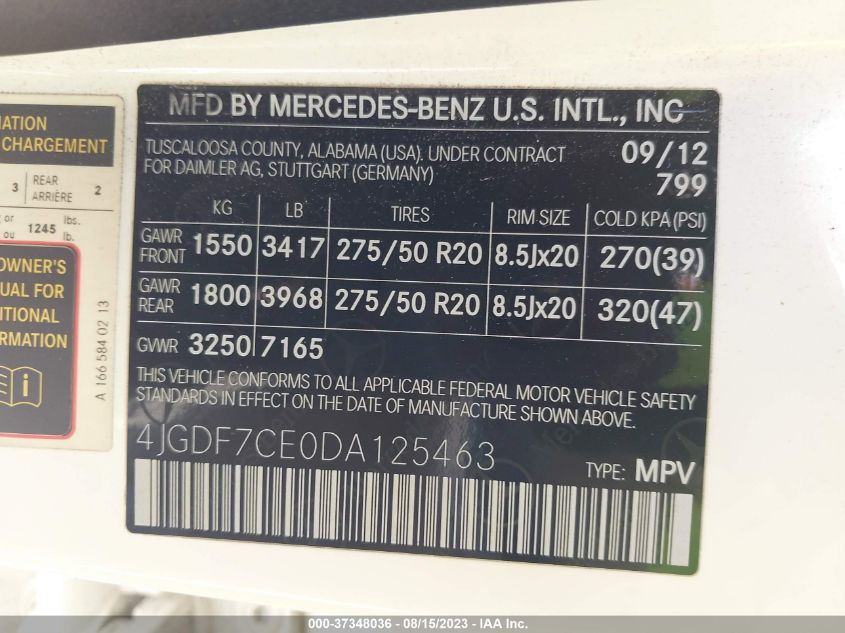 2013 MERCEDES-BENZ GL-CLASS GL 450 4JGDF7CE0DA125463