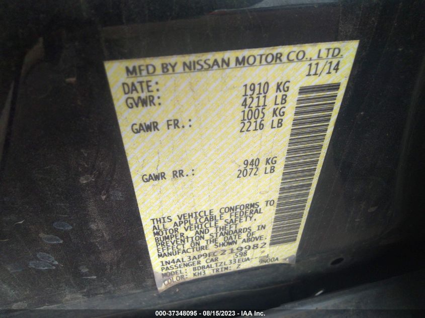 2015 NISSAN ALTIMA 2.5 SL - 1N4AL3AP9FC219982