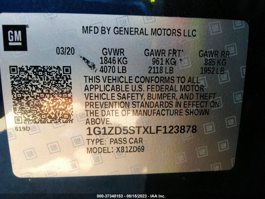2020 CHEVROLET MALIBU LT - 1G1ZD5STXLF123878