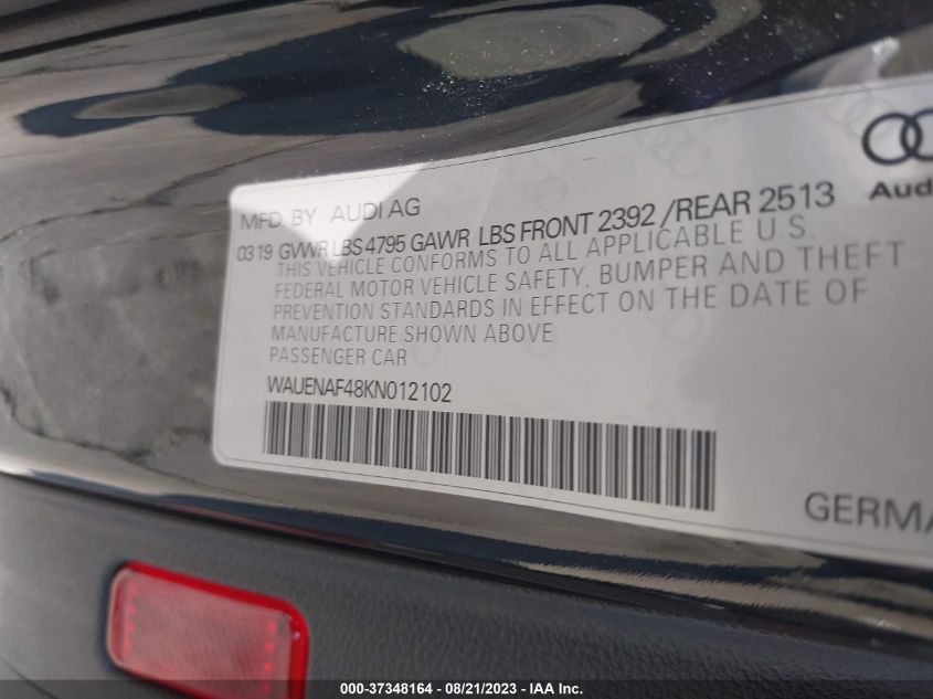 2019 AUDI A4 PREMIUM PLUS - WAUENAF48KN012102