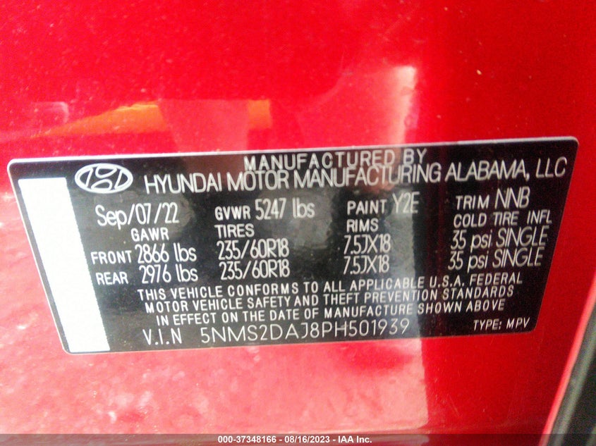VIN 5NMS2DAJ8PH501939 2023 HYUNDAI SANTA FE SEL