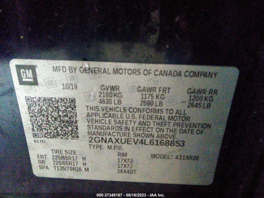 2020 CHEVROLET EQUINOX LT - 2GNAXUEV4L6168853