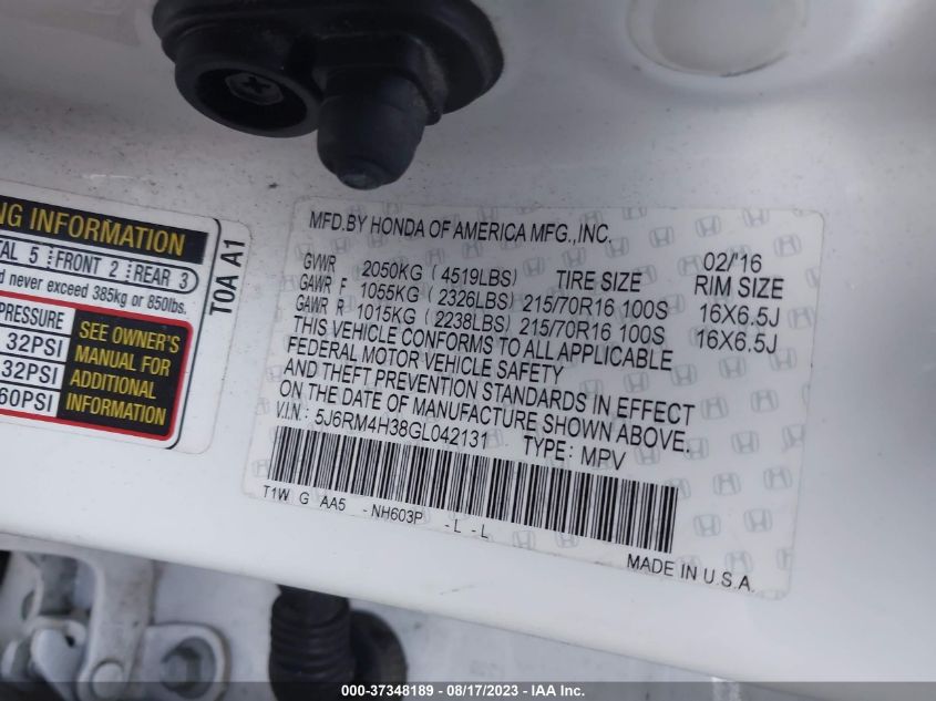 2016 HONDA CR-V LX - 5J6RM4H38GL042131