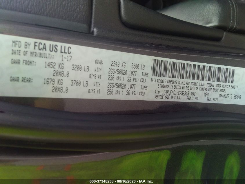 VIN 1C4RJFAG1HC792348 2017 JEEP GRAND CHEROKEE LAREDO