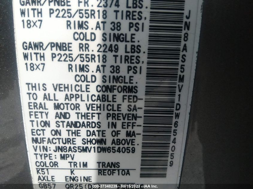 2013 NISSAN ROGUE SL - JN8AS5MV1DW654059