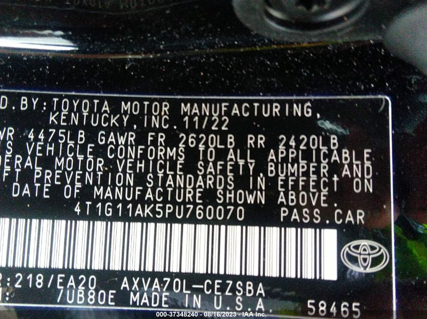 2023 TOYOTA CAMRY SE/SE NIGHTSHADE - 4T1G11AK5PU760070