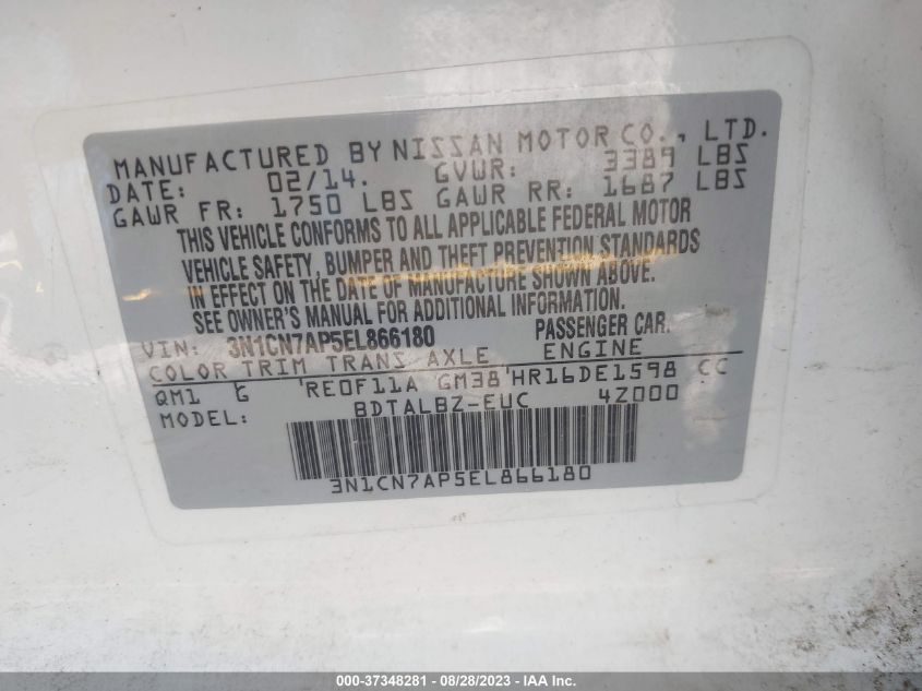 2014 NISSAN VERSA S/S PLUS/SV/SL - 3N1CN7AP5EL866180