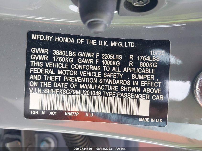 2021 HONDA CIVIC TYPE R TOURING - SHHFK8G79MU201049