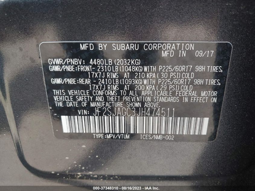 2018 SUBARU FORESTER PREMIUM - JF2SJAGC3JH474511