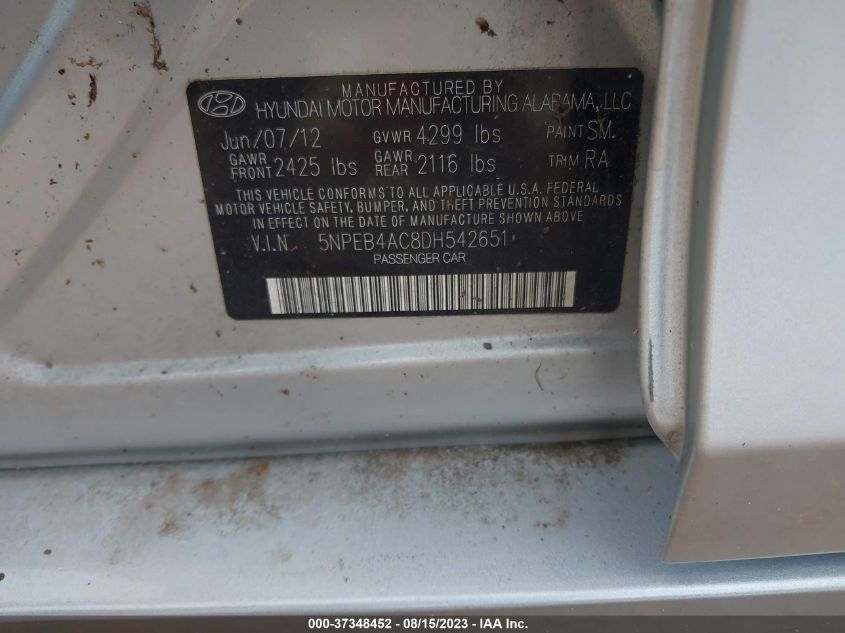 2013 HYUNDAI SONATA GLS - 5NPEB4AC8DH542651