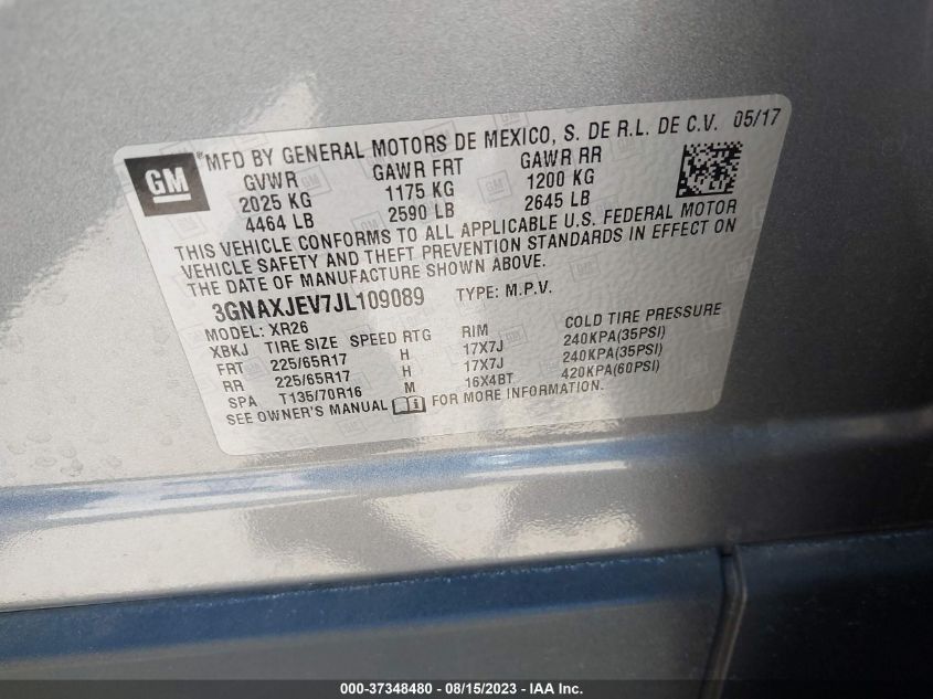 2018 CHEVROLET EQUINOX LT - 3GNAXJEV7JL109089