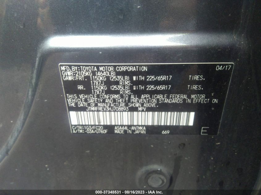 2017 TOYOTA RAV4 XLE - JTMRFREV3HJ708893