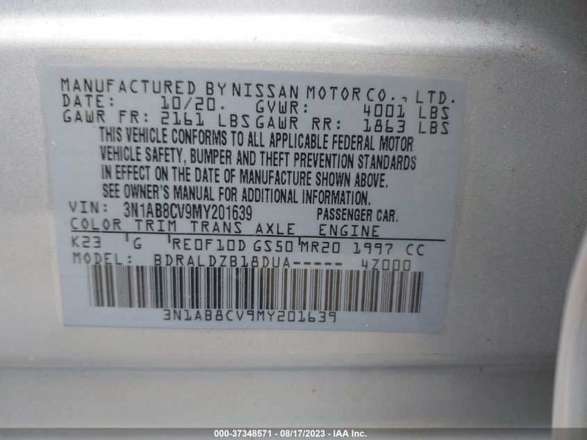 2021 NISSAN SENTRA SV - 3N1AB8CV9MY201639
