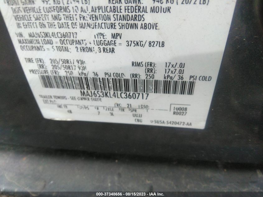 2020 FORD ECOSPORT TITANIUM - MAJ6S3KL4LC360717