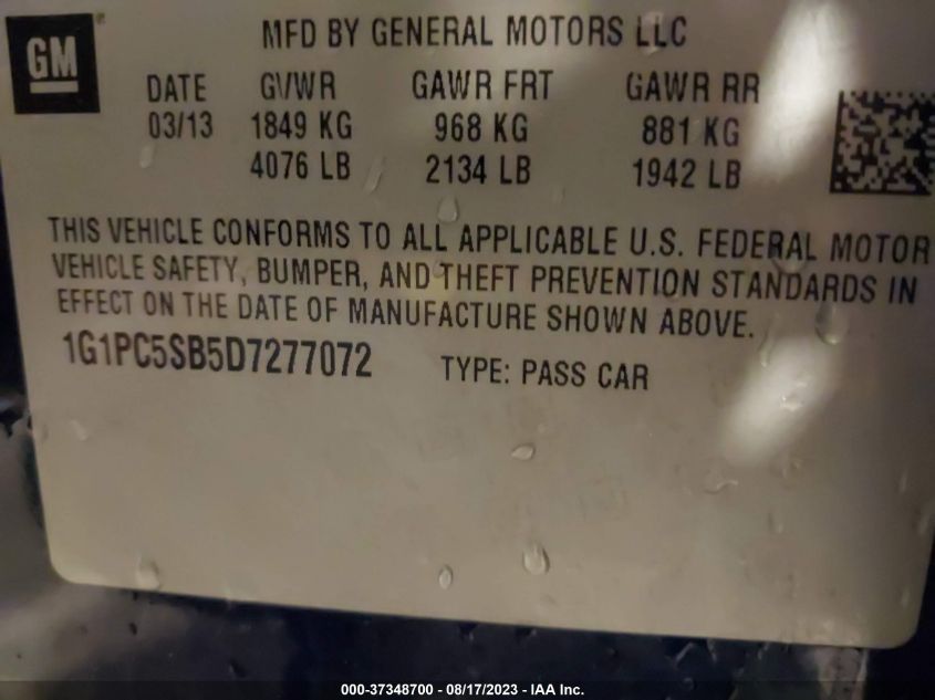 2013 CHEVROLET CRUZE 1LT - 1G1PC5SB5D7277072