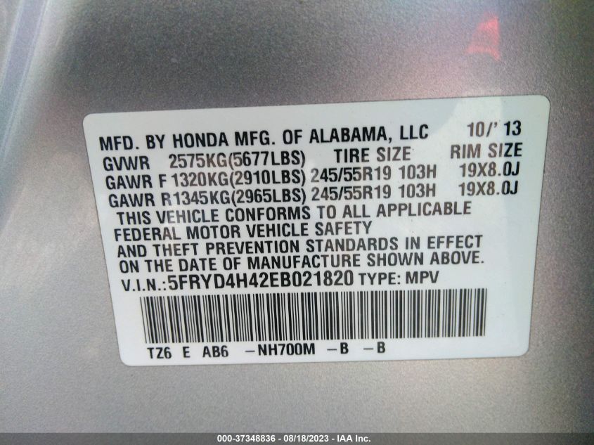 2014 ACURA MDX TECH PKG - 5FRYD4H42EB021820