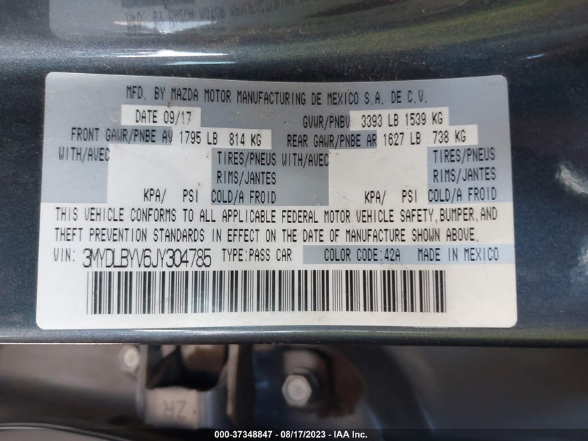 VIN 3MYDLBYV6JY304785 2018 TOYOTA YARIS IA