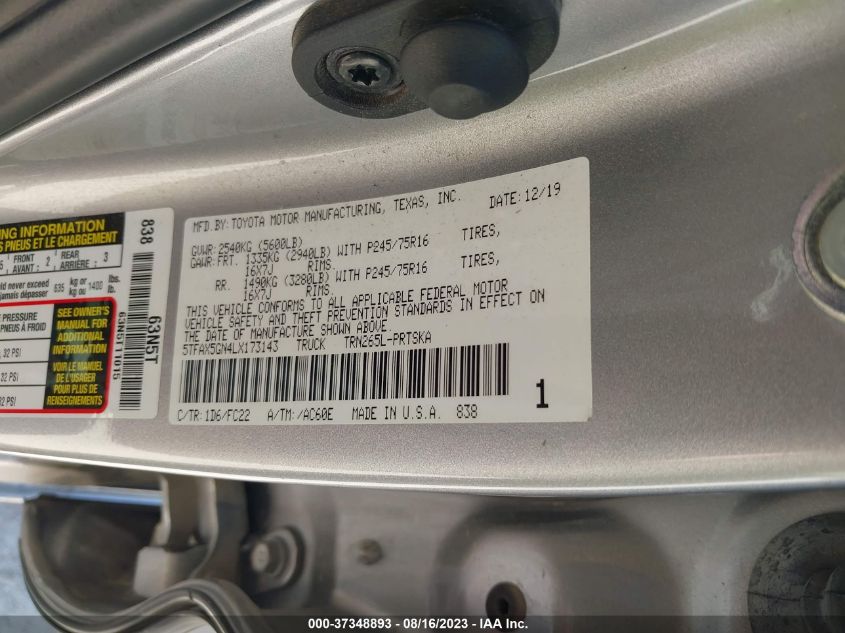 2020 TOYOTA TACOMA 2WD SR/SR5 - 5TFAX5GN4LX173143