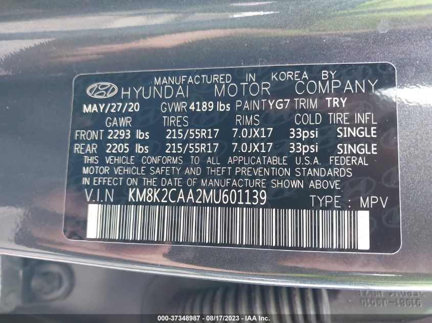 2021 HYUNDAI KONA SEL - KM8K2CAA2MU601139