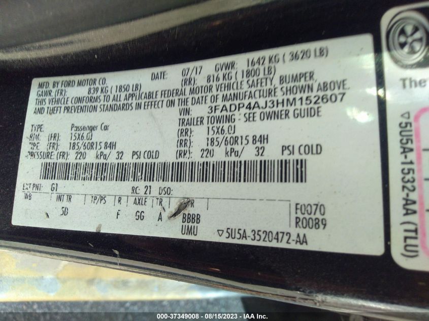 2017 FORD FIESTA S - 3FADP4AJ3HM152607